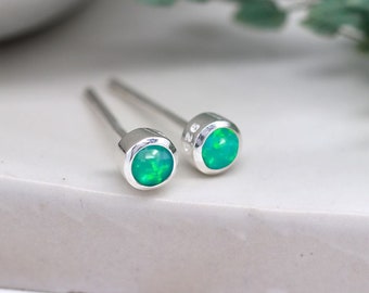 Mini Sterling Silver Green Opal Stud Earrings