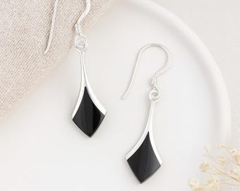 Sterling Silver Onyx Drop Earrings