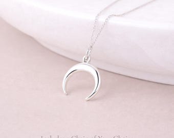 Personalised Sterling Silver Crescent Horn Moon Pendant Necklace