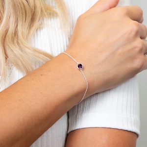 Amethyst CZ Sterling Silver Bracelet: February Birthstone Jewelry
