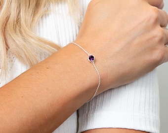 Sterling Silver February Amethyst Birthstone Bracelet
