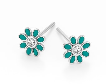 Sterling Silver Green Forget Me Not Stud Earrings – 5mm
