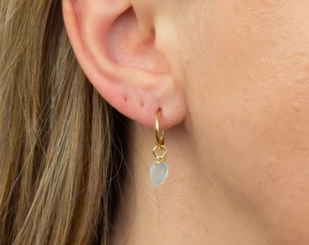 18ct Gold Plated March Birthstone Hoop Earrings