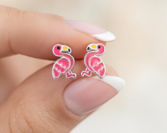 Girls Sterling Silver Flamingo Stud Earrings