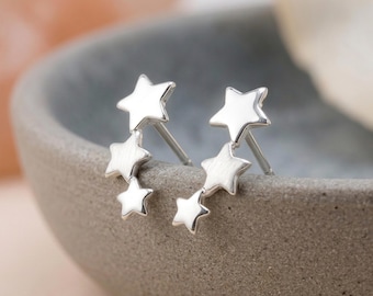 Triple Star Climber Stud Earrings in Sterling Silver