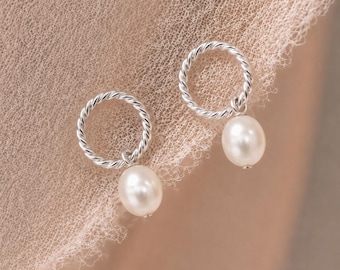 Sterling Silver Freshwater Pearl Circle Stud Earrings