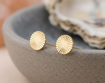 Personalised Textured Disc Stud Earrings in Gold-Plated Sterling Silver