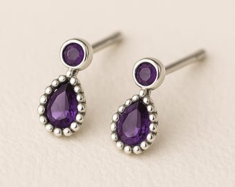 Teardrop Sterling Silver Amethyst Stud Earrings