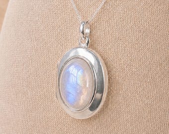 Personalised Sterling Silver Rainbow Moonstone Gemstone Photo Locket Necklace