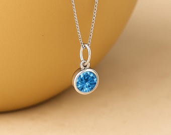 Personalised Sterling Silver March Aquamarine Birthstone Necklace