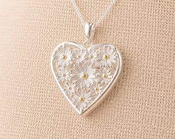 Personalised Sterling Silver Daisy Heart Locket Necklace With Photos