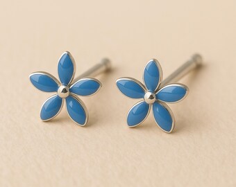 Girls Sterling Silver Forget me Not Flower Stud Earrings