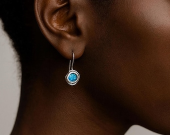 Molten Blue Opal Earrings • Sterling Silver Dangles • October Birthstone Jewellery • Organic Drop Earrings • Gift for Her •