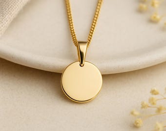 Personalised Solid 9ct Gold 12mm Disc Necklace