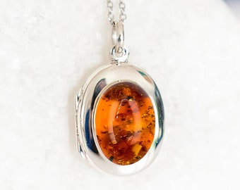 Personalised Sterling Silver Baltic Amber Locket