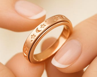 Personalised Rose Gold Gold Plated Sterling Silver Galaxy Spinner Ring