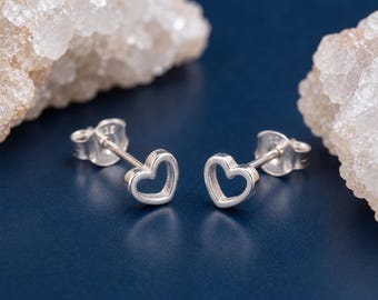 Personalised Tiny Open Heart Stud Earrings In Sterling Silver