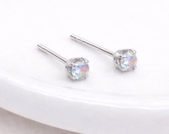 Sterling Silver Opal Micro Stud Earrings – 3mm