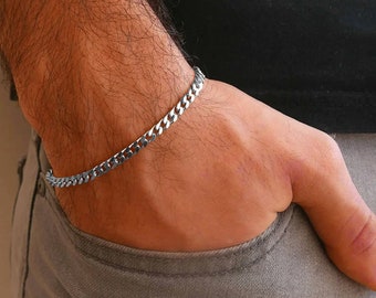 Mens Sterling Silver Flat Curb Bracelet