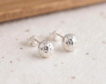 Ball Stud Earrings in Hammered Sterling Silver