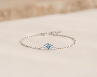 Personalised March Aquamarine Birthstone Bracelet in Sterling Silver