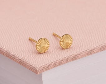 5mm Gold Plated Sterling Silver Textured Disc Stud Earrings