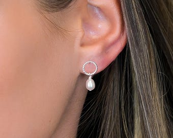 Sterling Silver White Freshwater Pearl Rope Stud Earrings