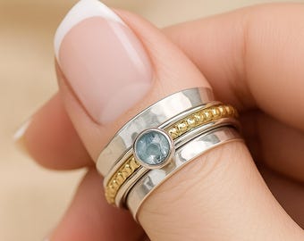 Personalised Sterling Silver Blue Topaz Spinner Ring