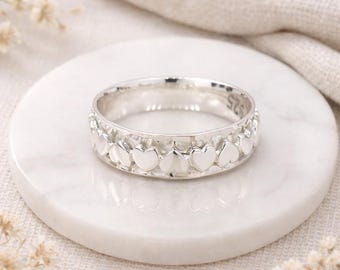 Personalised Sterling Silver Band Of Hearts Spinner Ring