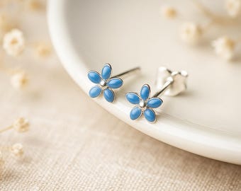 Girls Sterling Silver Forget me Not Flower Stud Earrings