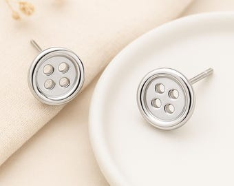 Button Stud Earrings • Sterling Silver Sewing Earrings • Gift for Crafters & Sewists • Unique Studs • Everyday Jewellery •
