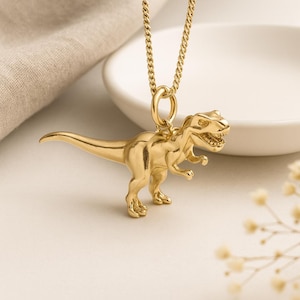 Gold Plated Sterling Silver T-Rex Pendant: Personalized Dinosaur Necklace