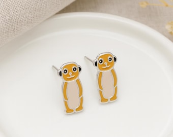 Meerkat Stud Earrings • Sterling Silver & Enamel • Animal Studs • Cute Gift for Her or Kids • Safari Earrings • Tiny Animal Jewellery •