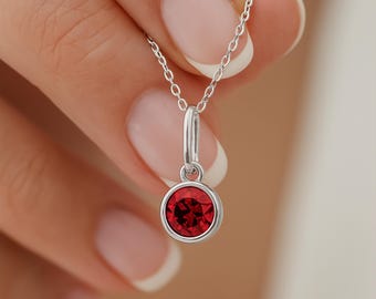 Personalised Sterling Silver July Ruby Birthstone Necklace