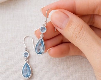 Sterling Silver Blue Topaz Teardrop Dangle Earrings, 12mm