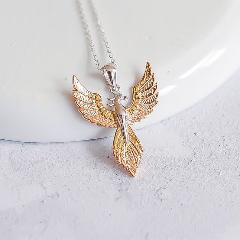 Personalised Sterling Silver and Gold Phoenix Pendant Necklace 