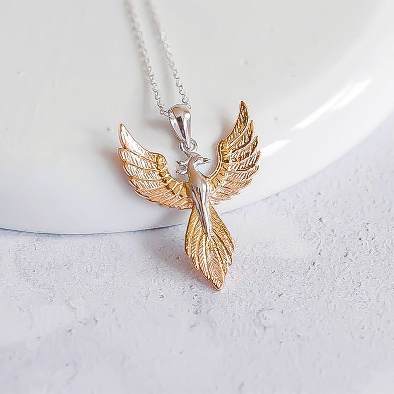 Rising Phoenix Necklace in 18ct Mixed Gold Plated Sterling Silver