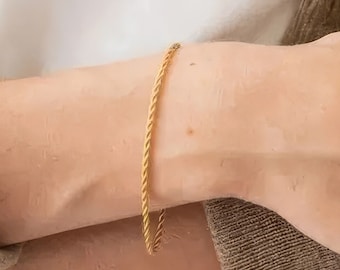Gold Rope Chain Bracelet • 24ct Gold Plated Sterling Silver • 4mm Twisted Rope Bracelet • Classic Statement Gift for Her •