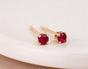 Solid 9ct Gold July Ruby Birthstone Stud Earrings – 4mm