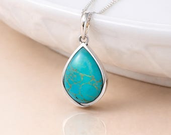 Personalised Sterling Silver Teardrop Turquoise Pendant Necklace