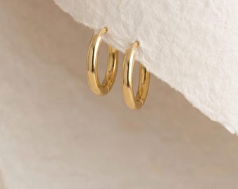 Chunky Hinged Tube Hoop Earrings in Gold-Plated Sterling Silver