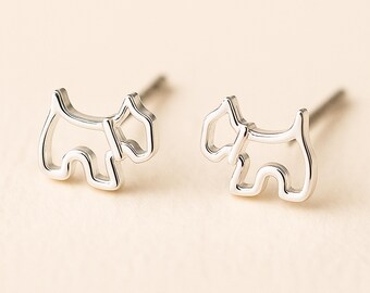 Sterling Silver Scottie Dog Stud Earrings