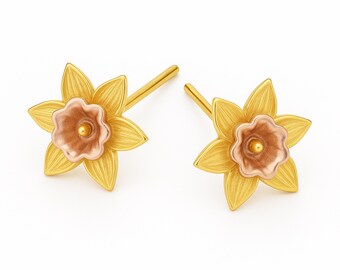 Gold Plated Sterling Silver Daffodil Stud Earrings – 8mm