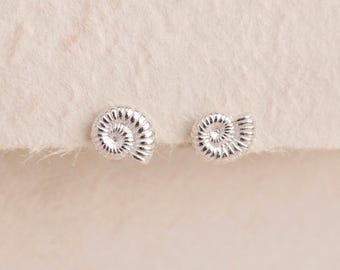 Personalised Ammonite Fossil Stud Earrings In Sterling Silver
