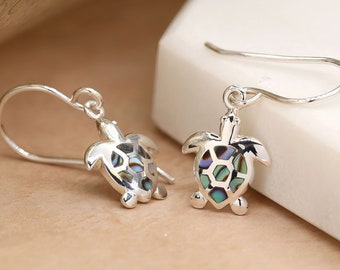 Sterling Silver Sea Turtle Drop Earrings