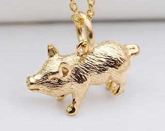 Personalised Tiny Yellow Gold Plated Sterling Silver Pig Necklace
