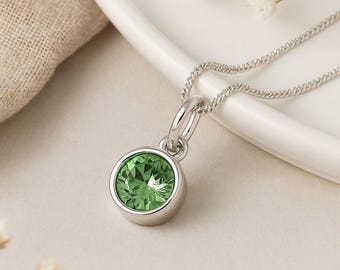 Peridot Birthstone Pendant • August Charm Necklace in Sterling Silver • Dainty Cubic Zirconia Gift • Personalised Birth Month Jewellery