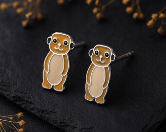 Girls Sterling Silver Meerkat Stud Earrings