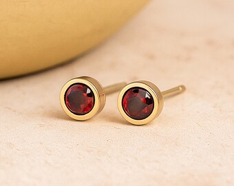 Gold Plated Sterling Silver January Birthstone Garnet Stud Earrings