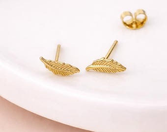 Gold Plated Sterling Silver Feather Stud Earrings – 10mm x 4mm